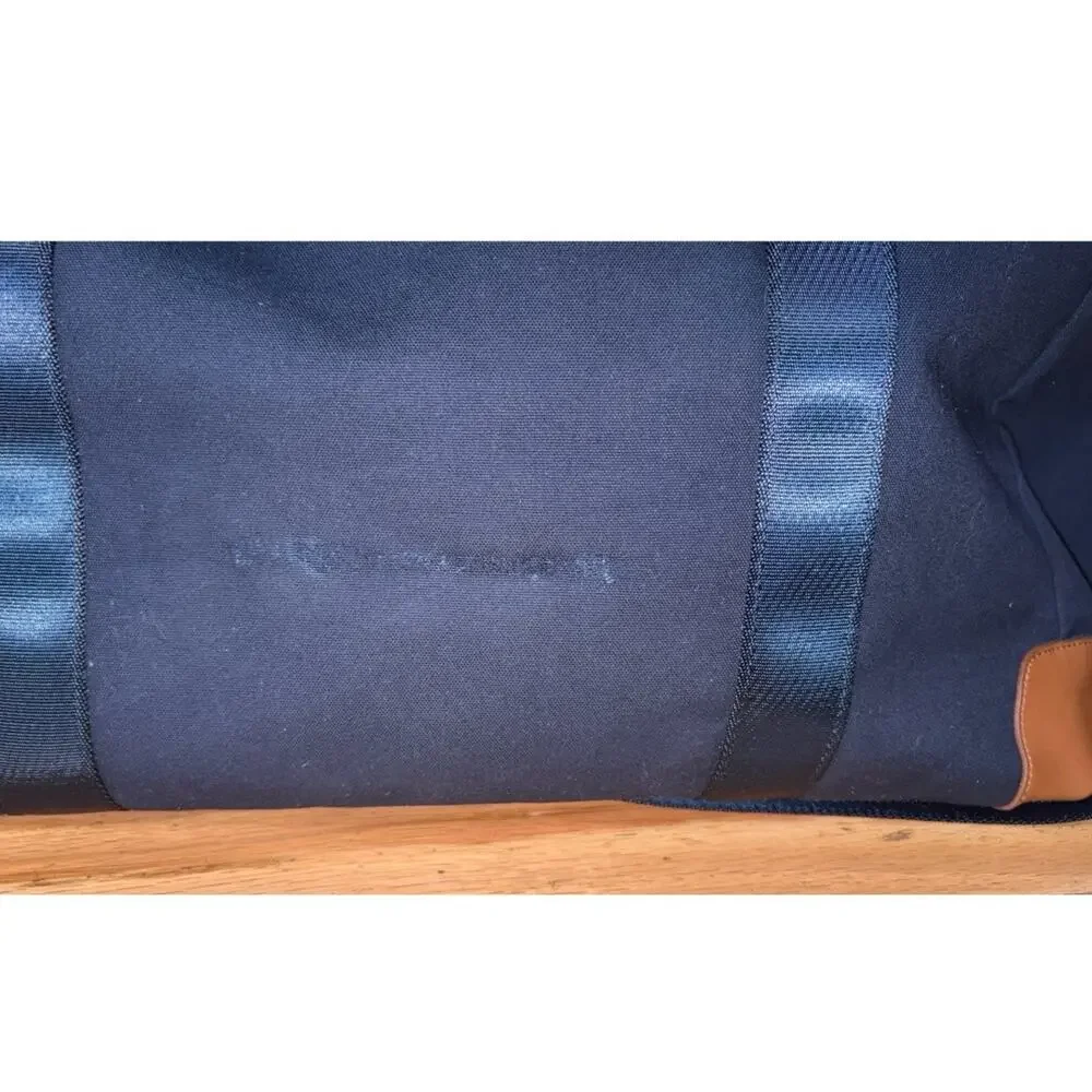 Brooks Brothers Navy Blue Canvas Brown Leather Trim Weekender Duffle Bag